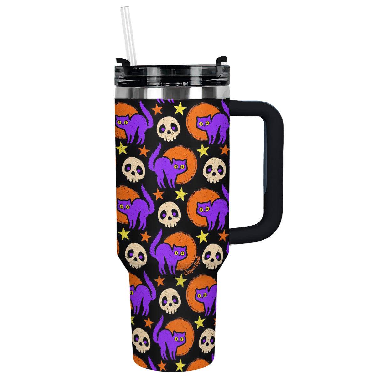 Halloween Spooky Night Cats Custom Stanley Quencher 40oz Stainless Steel Tumbler With Handle
