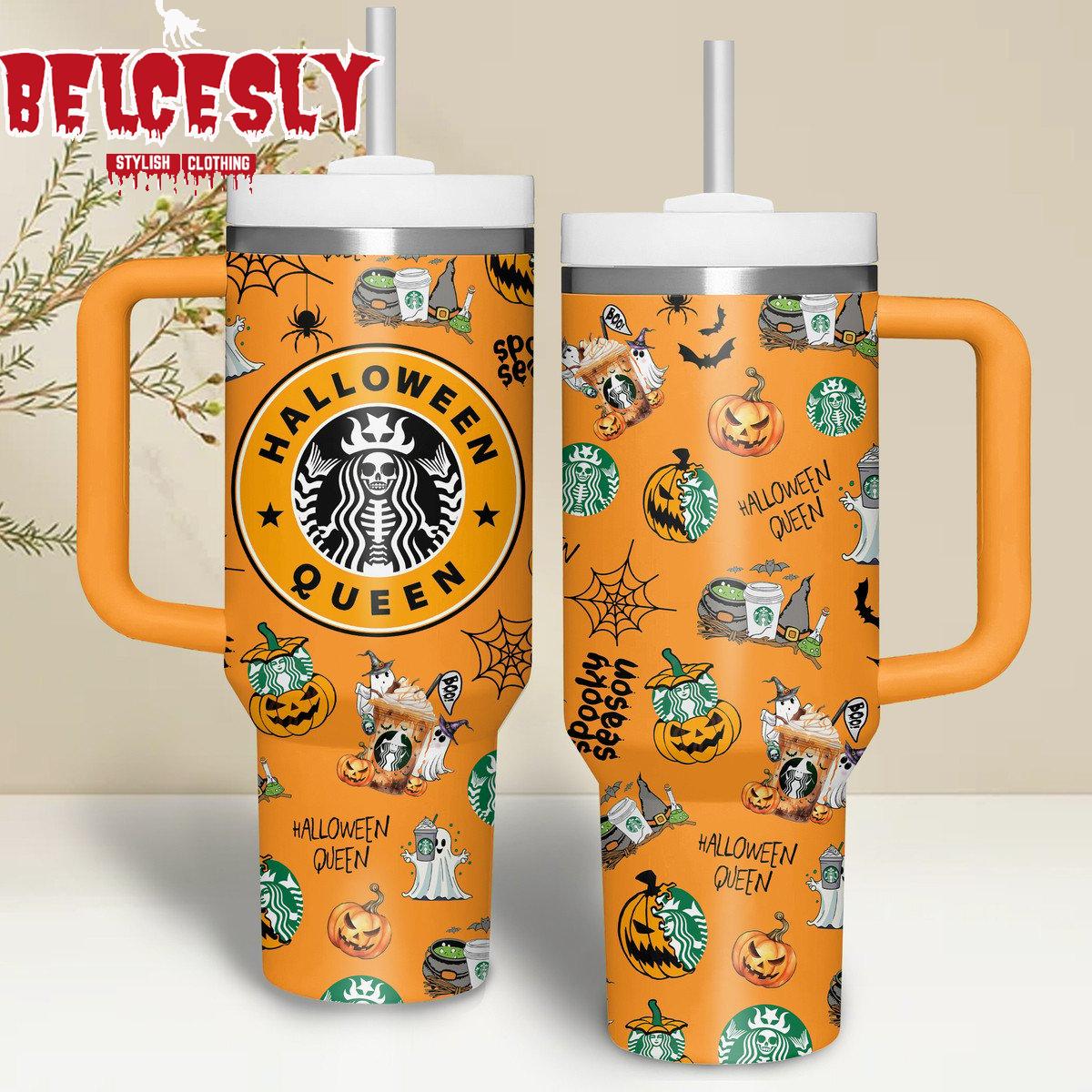 Halloween Starbucks Queen Spooky Season Custom Stanley Quencher 40oz Stainless Steel Tumbler With Handle