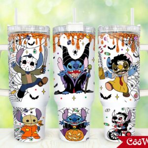 Halloween Stitch Cartoon Custom Stanley Quencher 40oz Stainless Steel Tumbler With Handle