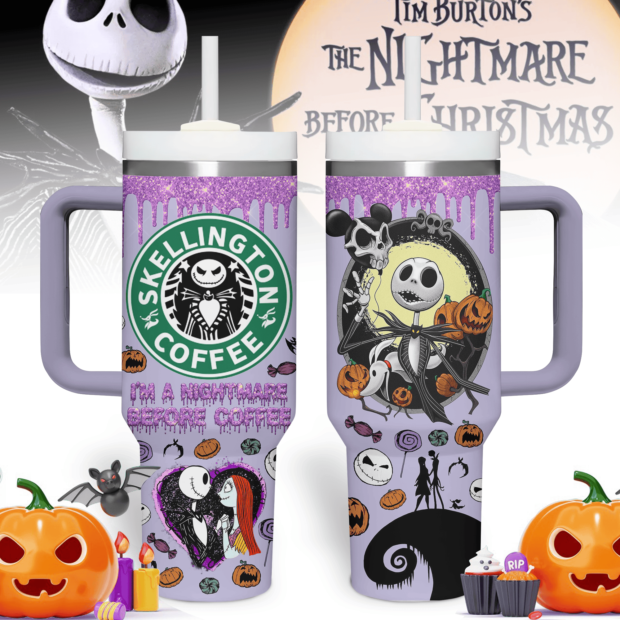 Halloween The Nightmare Before Christmas Movies Custom Stanley Quencher 40oz Stainless Steel Tumbler With Handle
