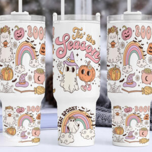 Halloween Tis The Season Custom Stanley Quencher 40oz Stainless Steel Tumbler With Handle