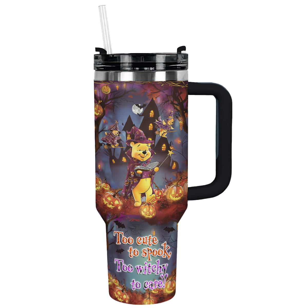 Halloween Too Cute To Spook Too Witchy To Care Custom Stanley Quencher 40oz Stainless Steel Tumbler With Handle