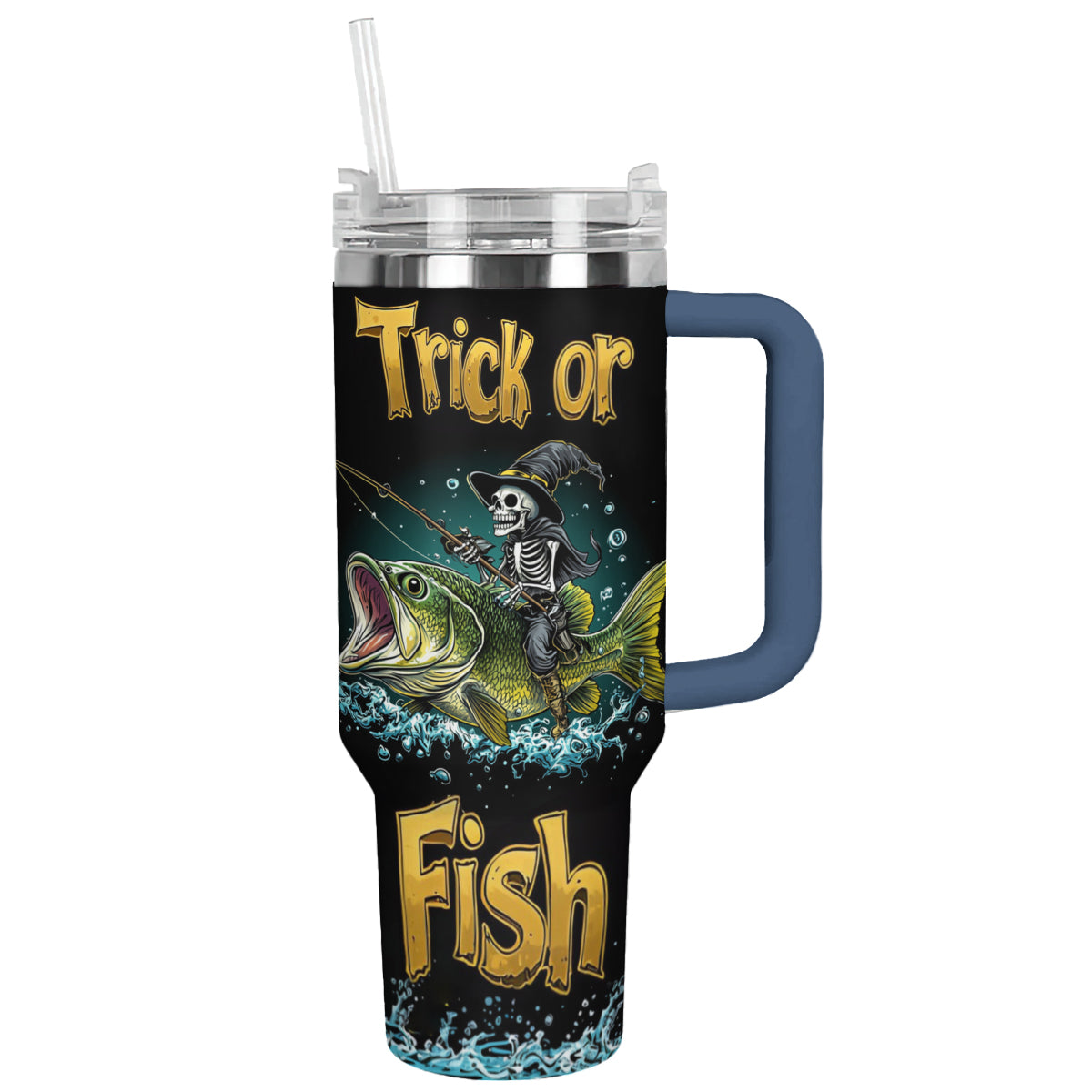 Halloween Trick Or Fish Custom Stanley Quencher 40oz Stainless Steel Tumbler With Handle