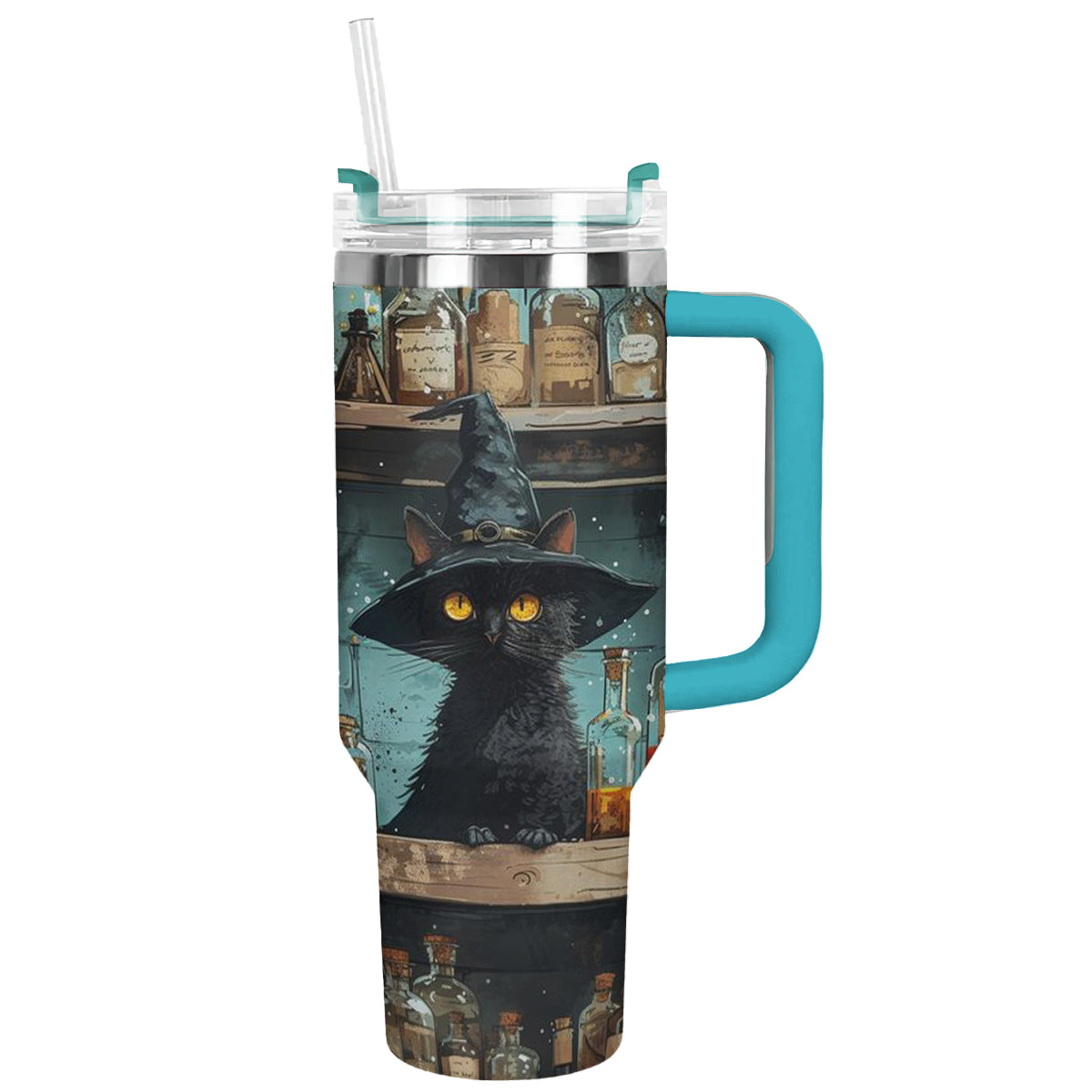 Halloween Witch's Brew Cat Custom Stanley Quencher 40oz Stainless Steel Tumbler With Handle