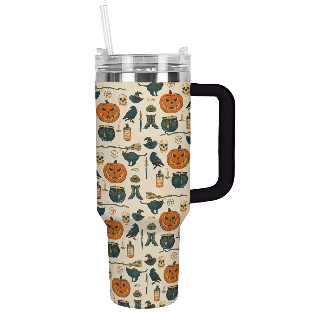 Halloween Witchy Vibes Custom Stanley Quencher 40oz Stainless Steel Tumbler With Handle