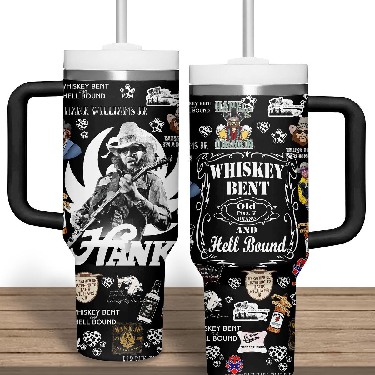 Hank Williams Jr. Music Custom Stanley Quencher 40oz Stainless Steel Tumbler With Handle