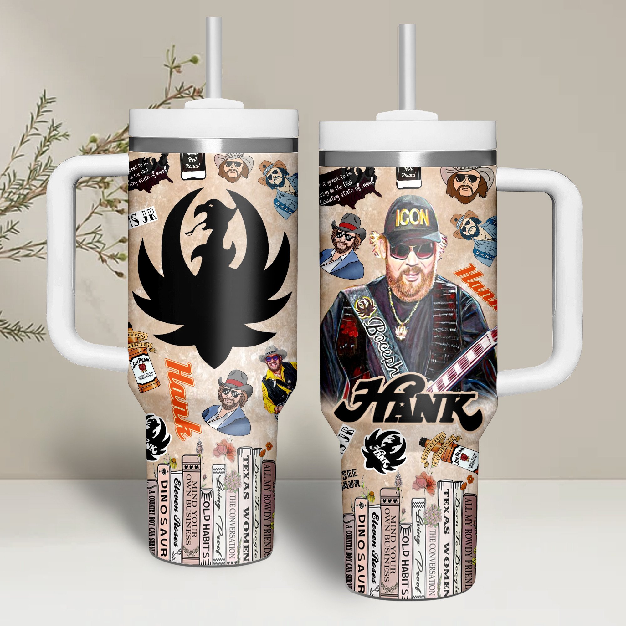 Hank Williams Jr. Music Custom Stanley Quencher 40oz Stainless Steel Tumbler With Handle