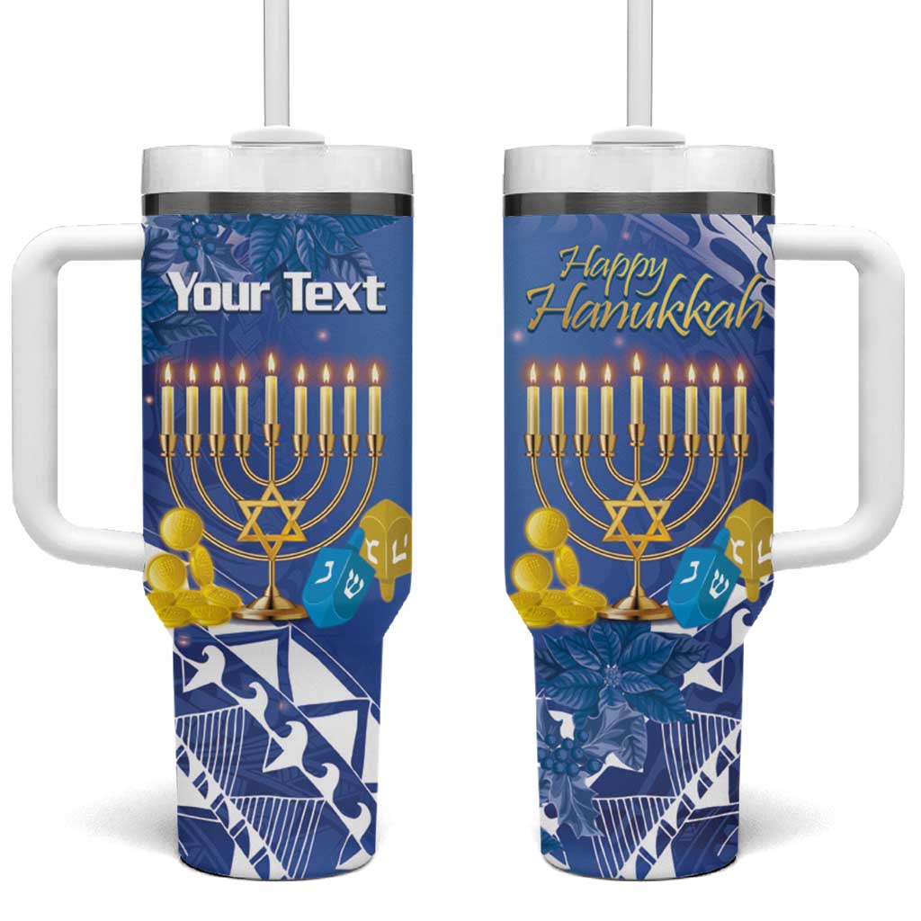 Hanukkah Jewish Festival It's Lit Polynesian Custom Stanley Quencher 40oz Stainless Steel Tumbler With Handle