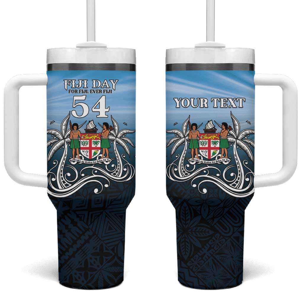 Happy 54th Fiji Day Forever Fiji With Tapa Tribal Custom Stanley Quencher 40oz Stainless Steel Tumbler With Handle
