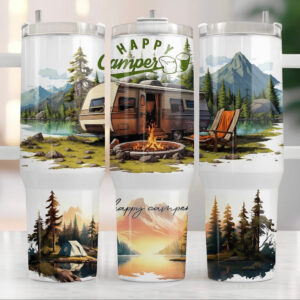 Happy Camper Custom Stanley Quencher 40oz Stainless Steel Tumbler With Handle