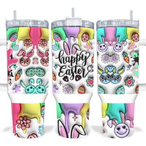 Happy Easter Bunny Inflated Custom Stanley Quencher 40oz Stainless Steel Tumbler With Handle