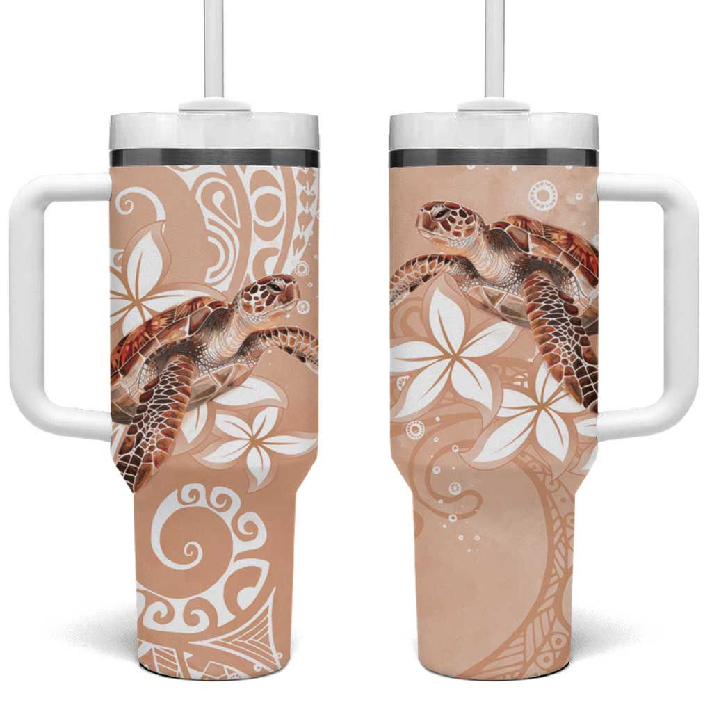 Happy Valentine's Day Polynesia SeaTurtle Polynesian Desert Sand Color Custom Stanley Quencher 40oz Stainless Steel Tumbler With Handle