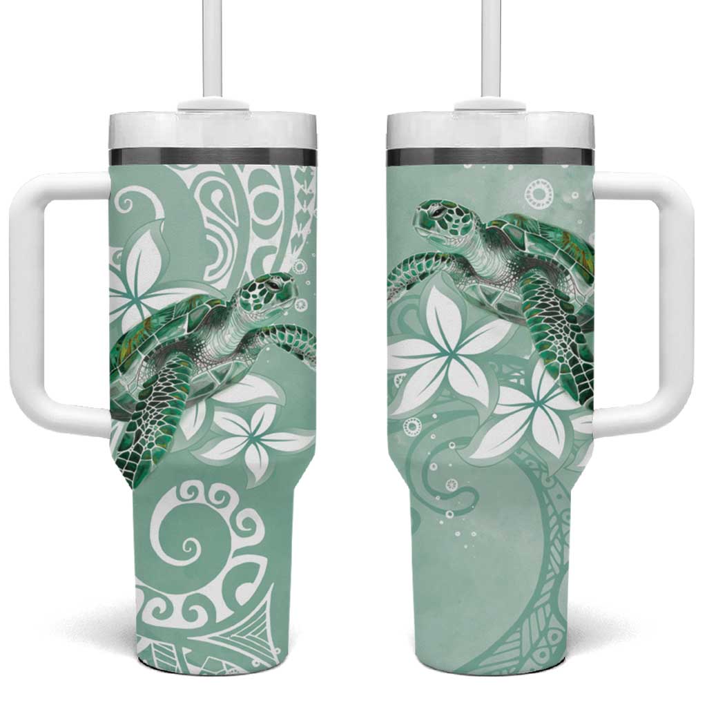 Happy Valentine's Day Polynesia SeaTurtle Polynesian Green Lester Color Custom Stanley Quencher 40oz Stainless Steel Tumbler With Handle