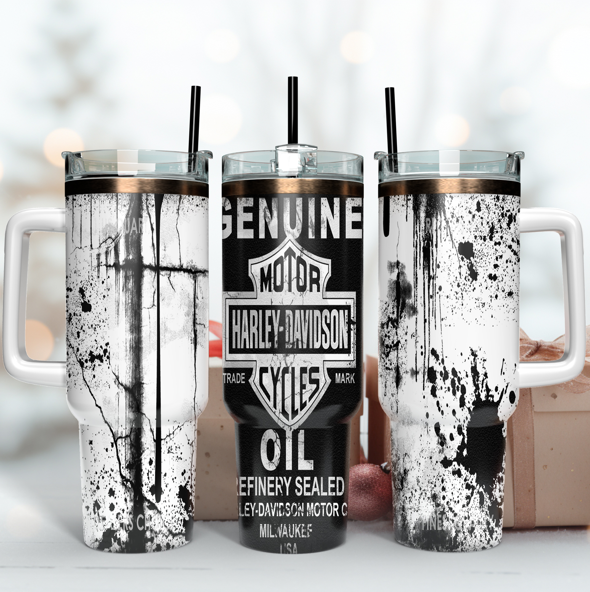 Harley Davidson Logo Custom Stanley Quencher 40oz Stainless Steel Tumbler With Handle