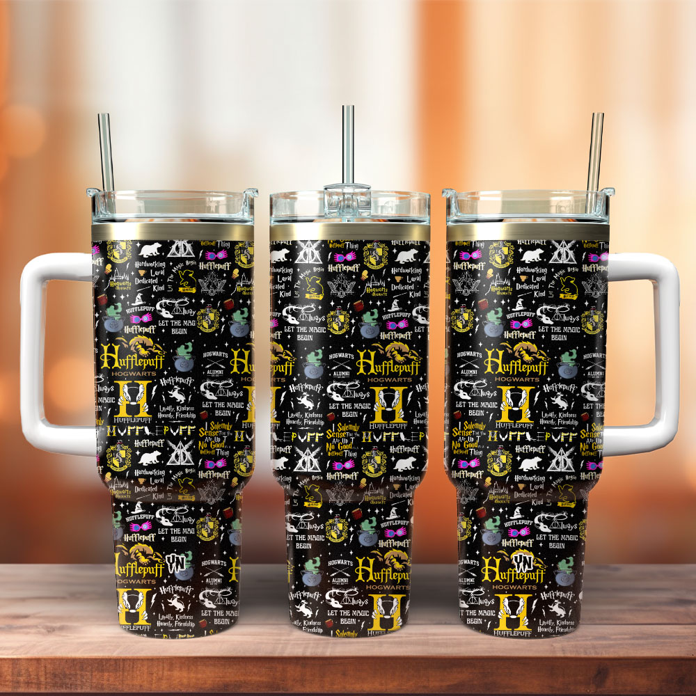 Harry Potter Hufflepuff Movie Custom Stanley Quencher 40oz Stainless Steel Tumbler With Handle