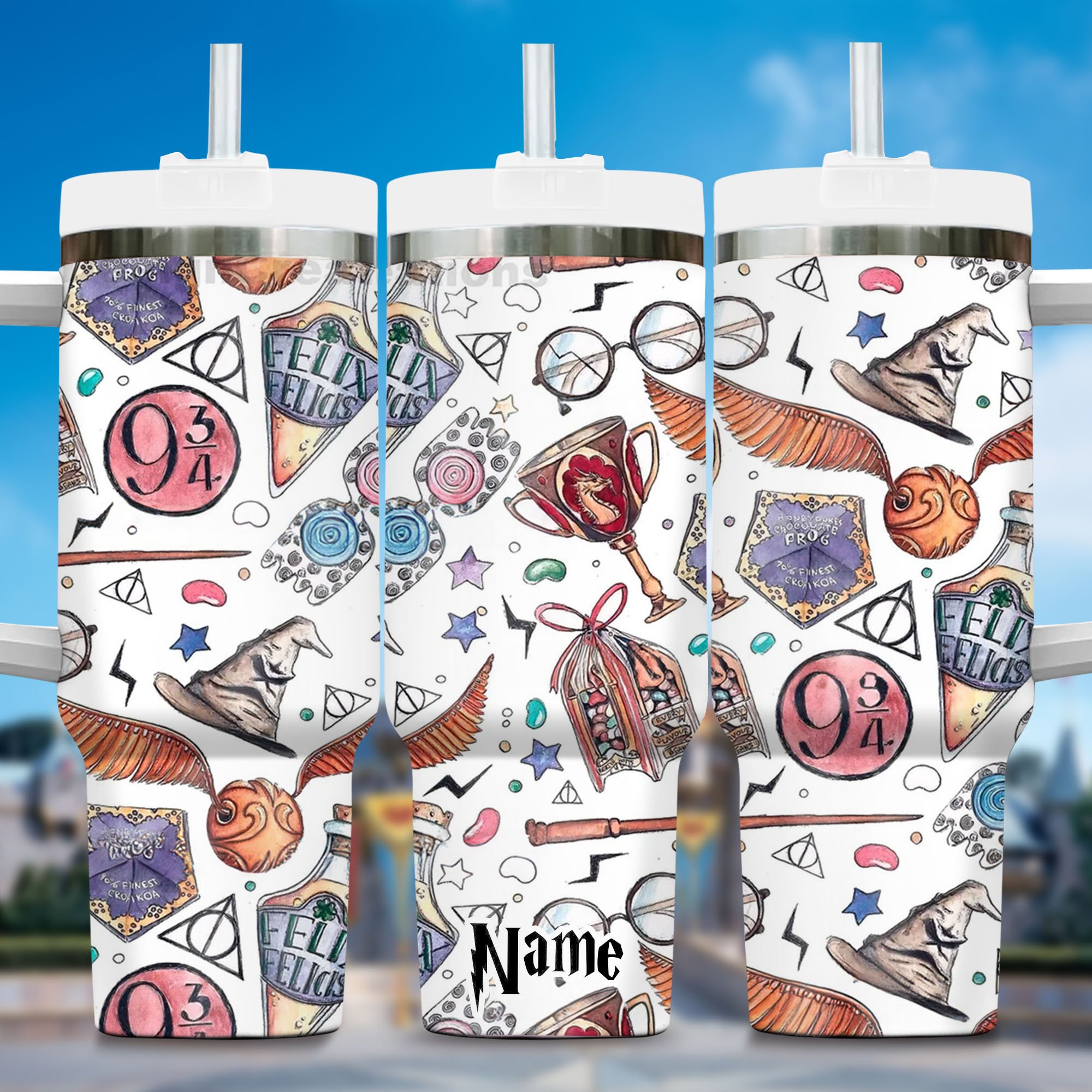 Harry Potter Wizard Cartoon Custom Stanley Quencher 40oz Stainless Steel Tumbler With Handle