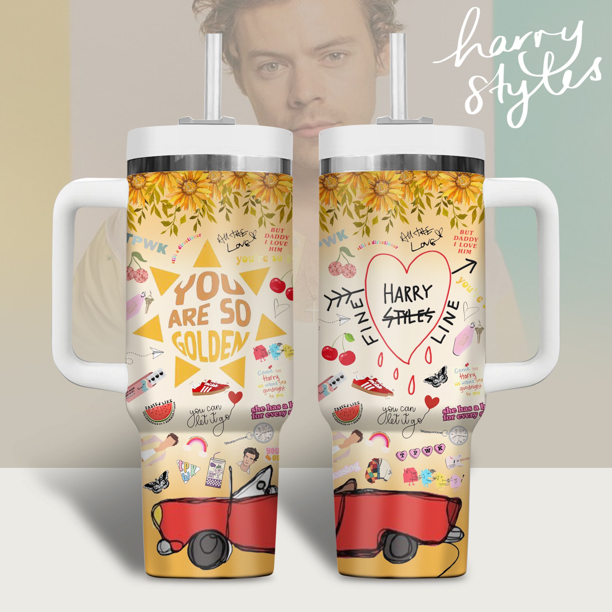 Harry Styles Music Custom Stanley Quencher 40oz Stainless Steel Tumbler With Handle