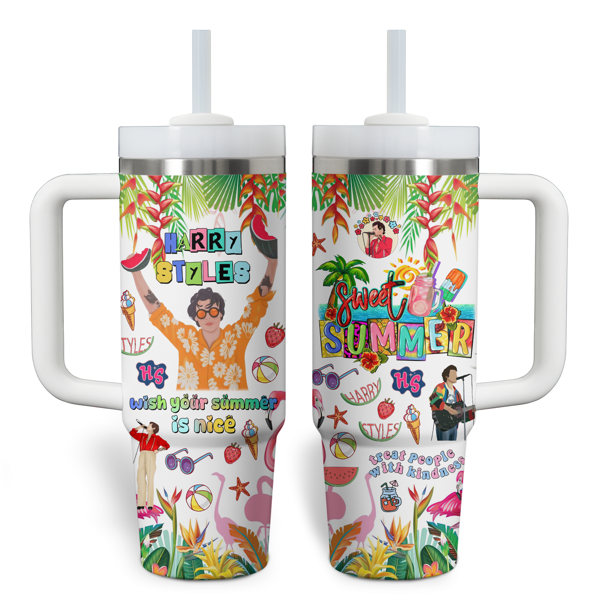 Harry Styles Music Custom Stanley Quencher 40oz Stainless Steel Tumbler With Handle