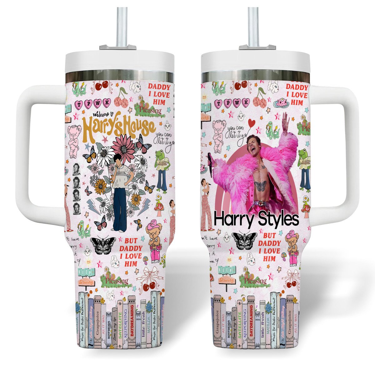 Harry Styles Music Custom Stanley Quencher 40oz Stainless Steel Tumbler With Handle