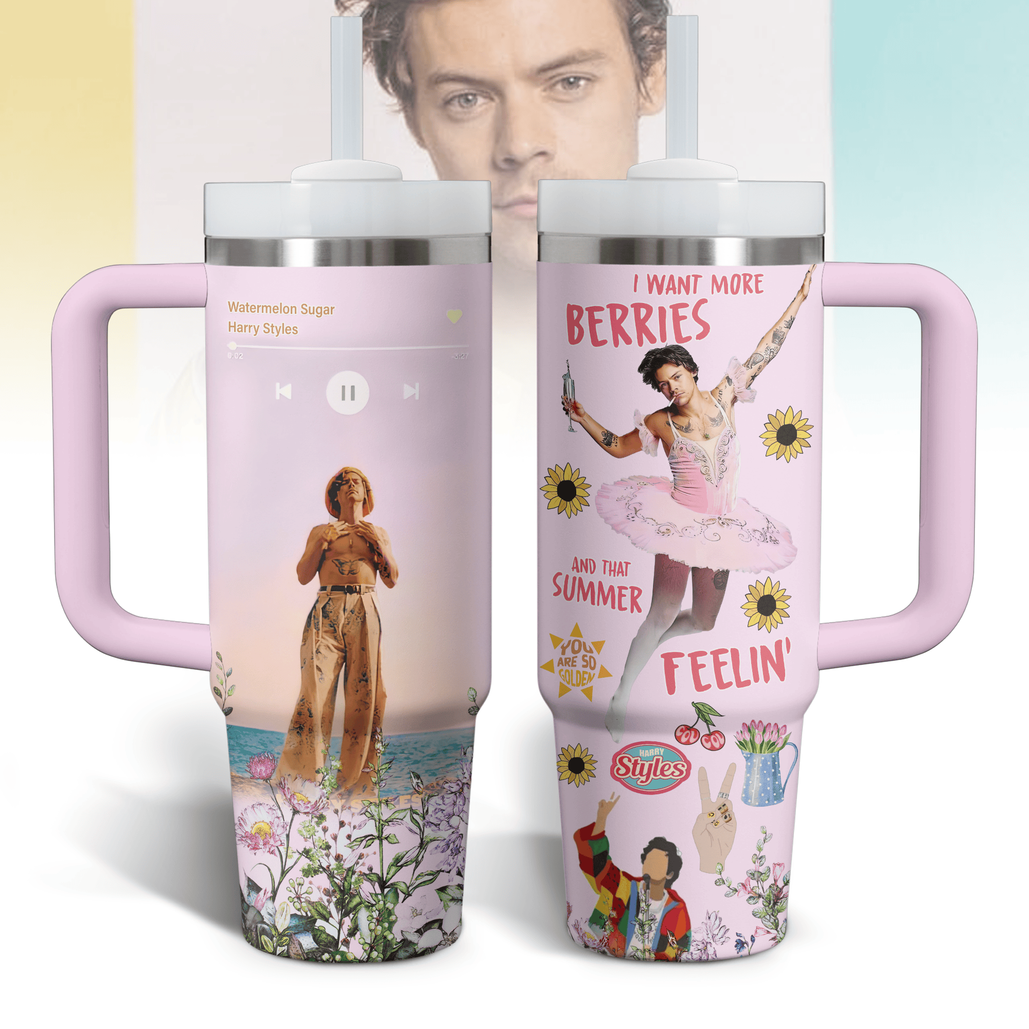 Harry Styles Music Custom Stanley Quencher 40oz Stainless Steel Tumbler With Handle