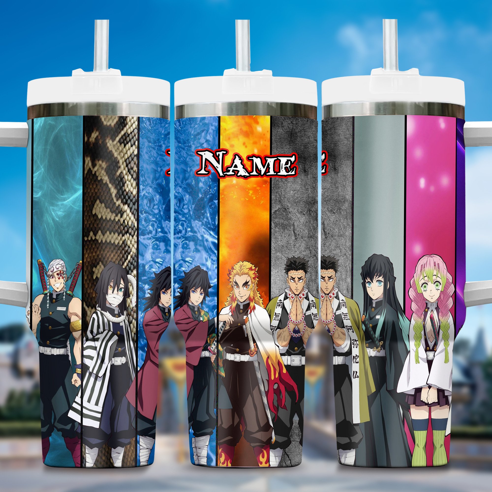 Hashiras Demon Slayer Anime Kimetsu no Yaiba Anime Custom Stanley Quencher 40oz Stainless Steel Tumbler With Handle