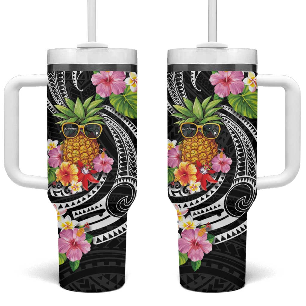 Hau'oli Makahiki Hou Aloha Pineapple Tropical Custom Stanley Quencher 40oz Stainless Steel Tumbler With Handle