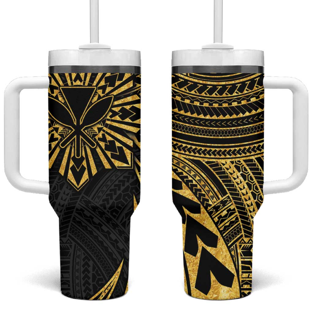 Hawaii And Philippines Kanaka Maoli With Tribal Sun Together Gold Custom Stanley Quencher 40oz Stainless Steel Tumbler With Handle