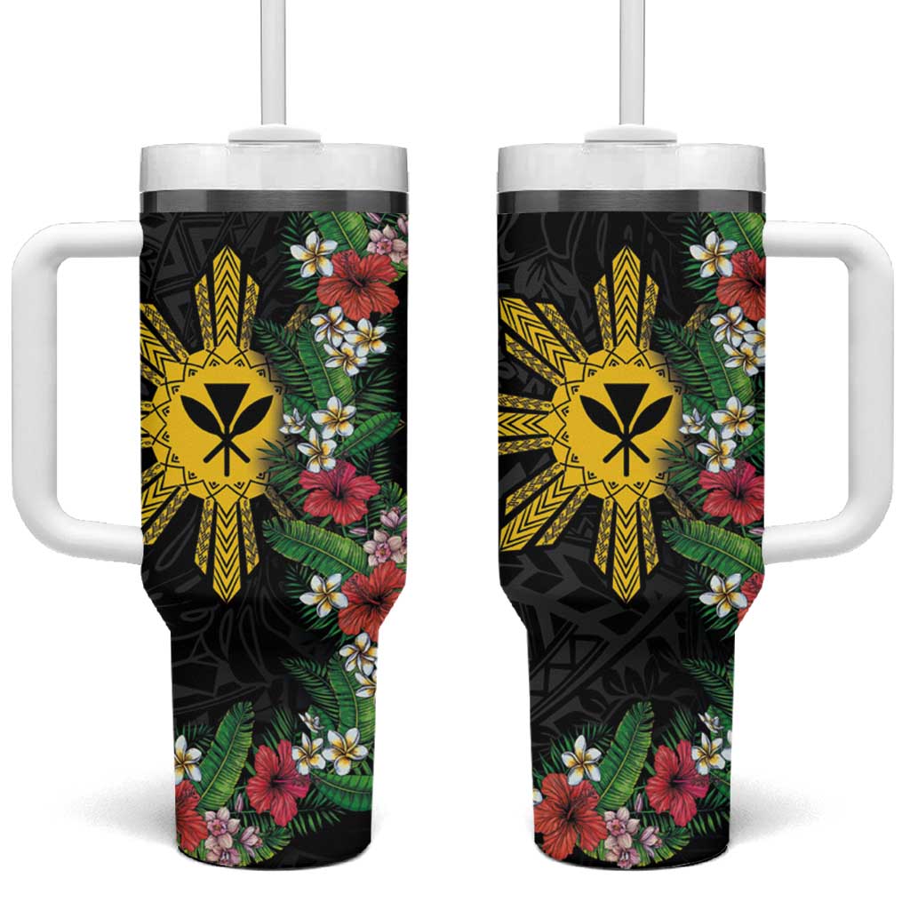 Hawaii and Philippines Together Hibiscus Flower and Sun Badge Polynesian Coloful Custom Stanley Quencher 40oz Stainless Steel Tumbler With Handle