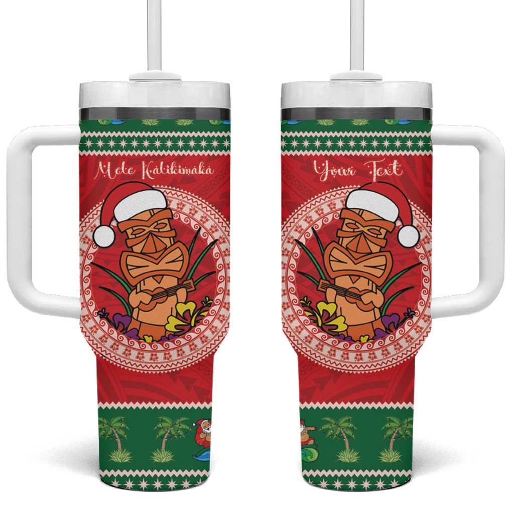 Hawaii Christmas Tiki Santa Mele Kalikimaka Custom Stanley Quencher 40oz Stainless Steel Tumbler With Handle