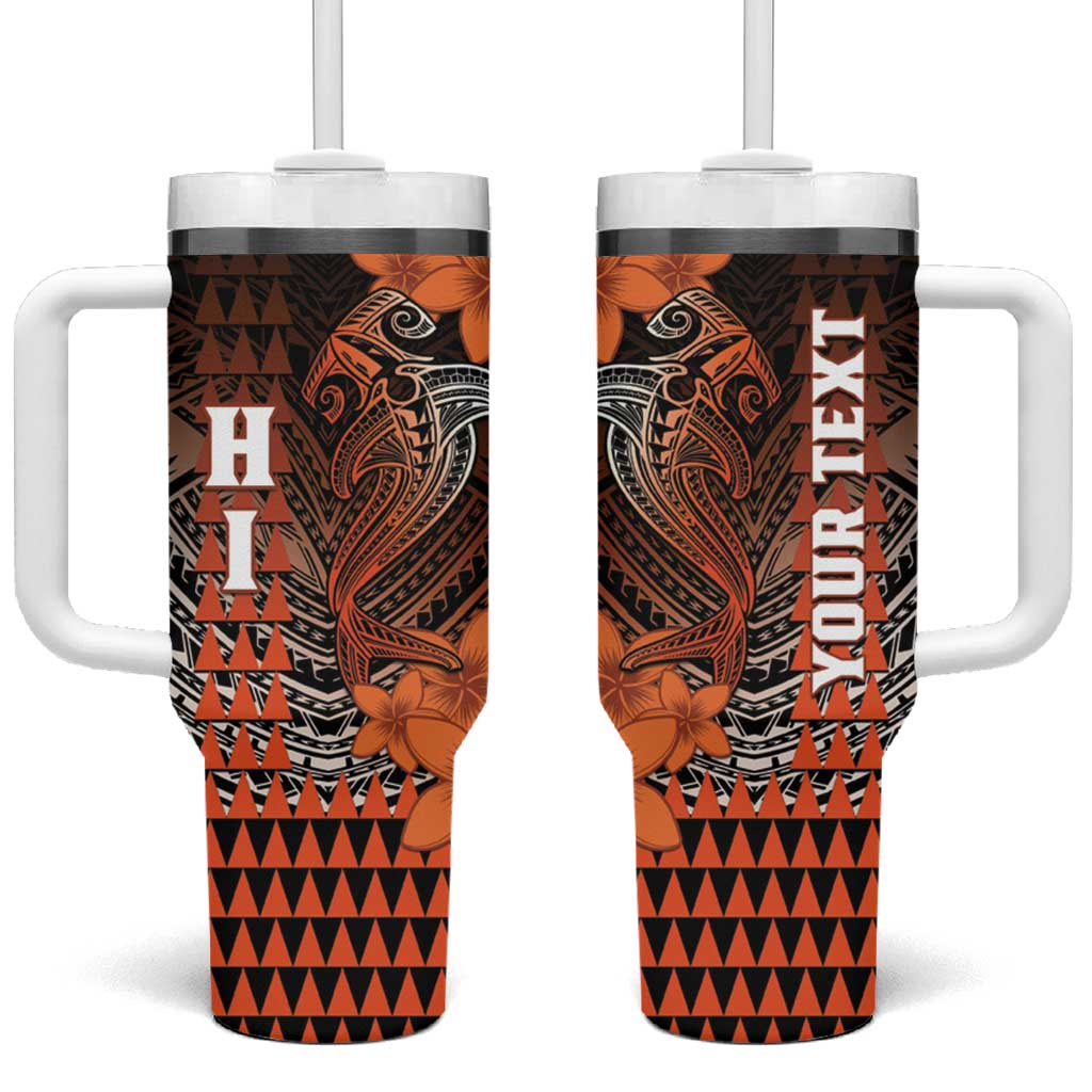 Hawaii Hammerhead Shark Kakau Polynesian Tribal Orange Custom Stanley Quencher 40oz Stainless Steel Tumbler With Handle