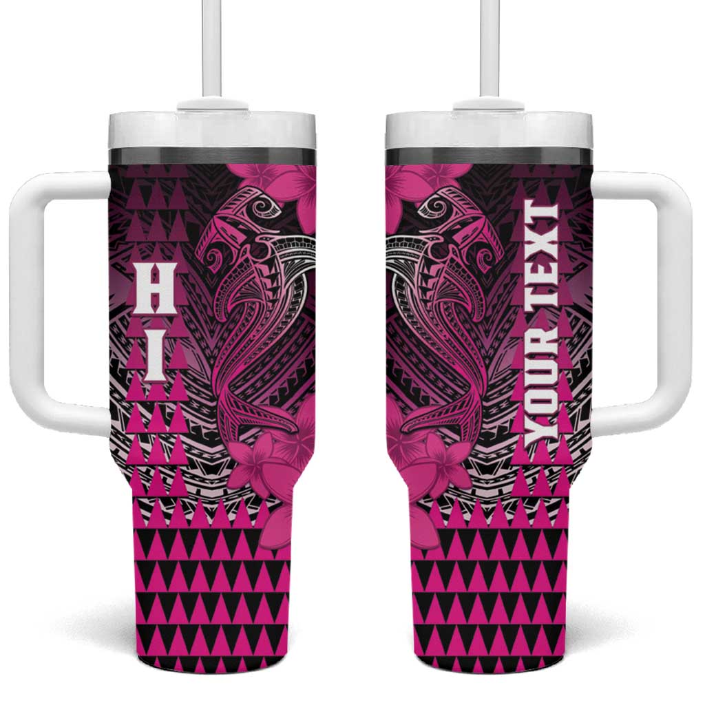 Hawaii Hammerhead Shark Kakau Polynesian Tribal Pink Custom Stanley Quencher 40oz Stainless Steel Tumbler With Handle