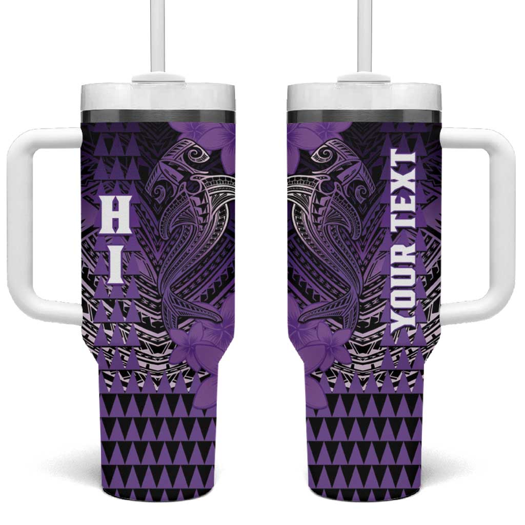 Hawaii Hammerhead Shark Kakau Polynesian Tribal Purple Custom Stanley Quencher 40oz Stainless Steel Tumbler With Handle