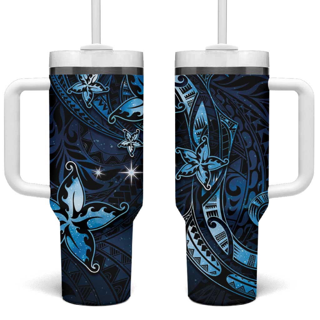 Hawaii Makahiki Season Floral Tribal Tattoo Blue Galaxy Custom Stanley Quencher 40oz Stainless Steel Tumbler With Handle