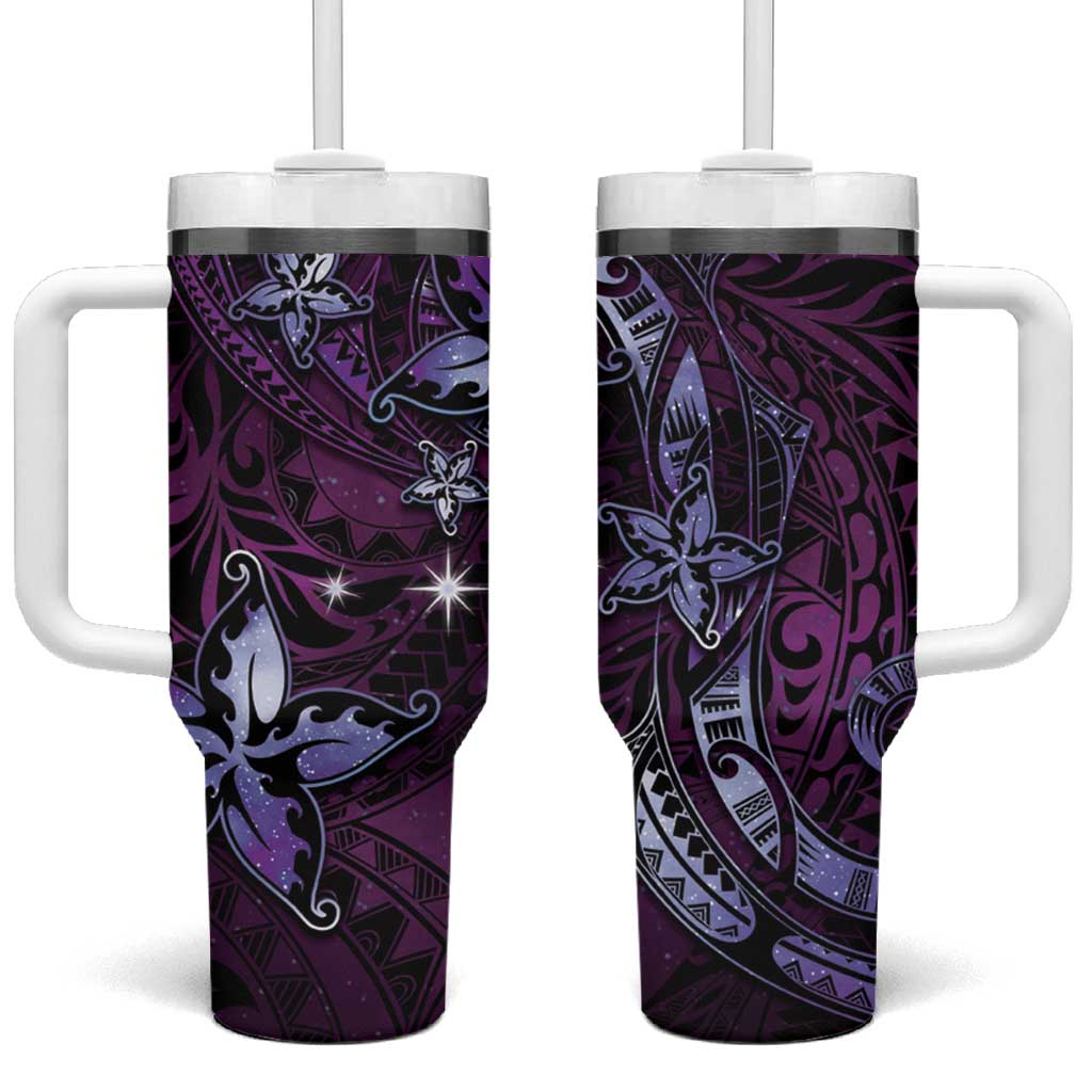 Hawaii Makahiki Season Floral Tribal Tattoo Purple Galaxy Custom Stanley Quencher 40oz Stainless Steel Tumbler With Handle