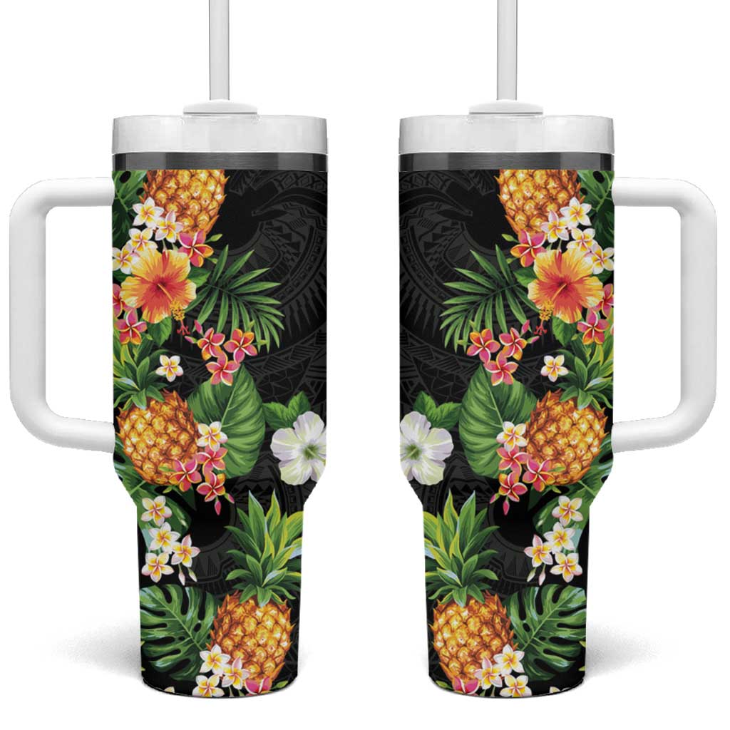 Hawaii Pineapple Tropical Colorful Hibiscus Plumeria Custom Stanley Quencher 40oz Stainless Steel Tumbler With Handle