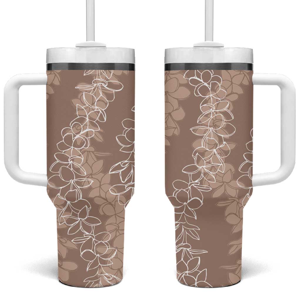 Hawaii Plumeria Lei Aloha Festive Beige Custom Stanley Quencher 40oz Stainless Steel Tumbler With Handle