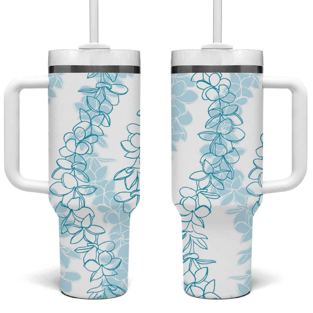 Hawaii Plumeria Lei Aloha Festive Turquoise Custom Stanley Quencher 40oz Stainless Steel Tumbler With Handle
