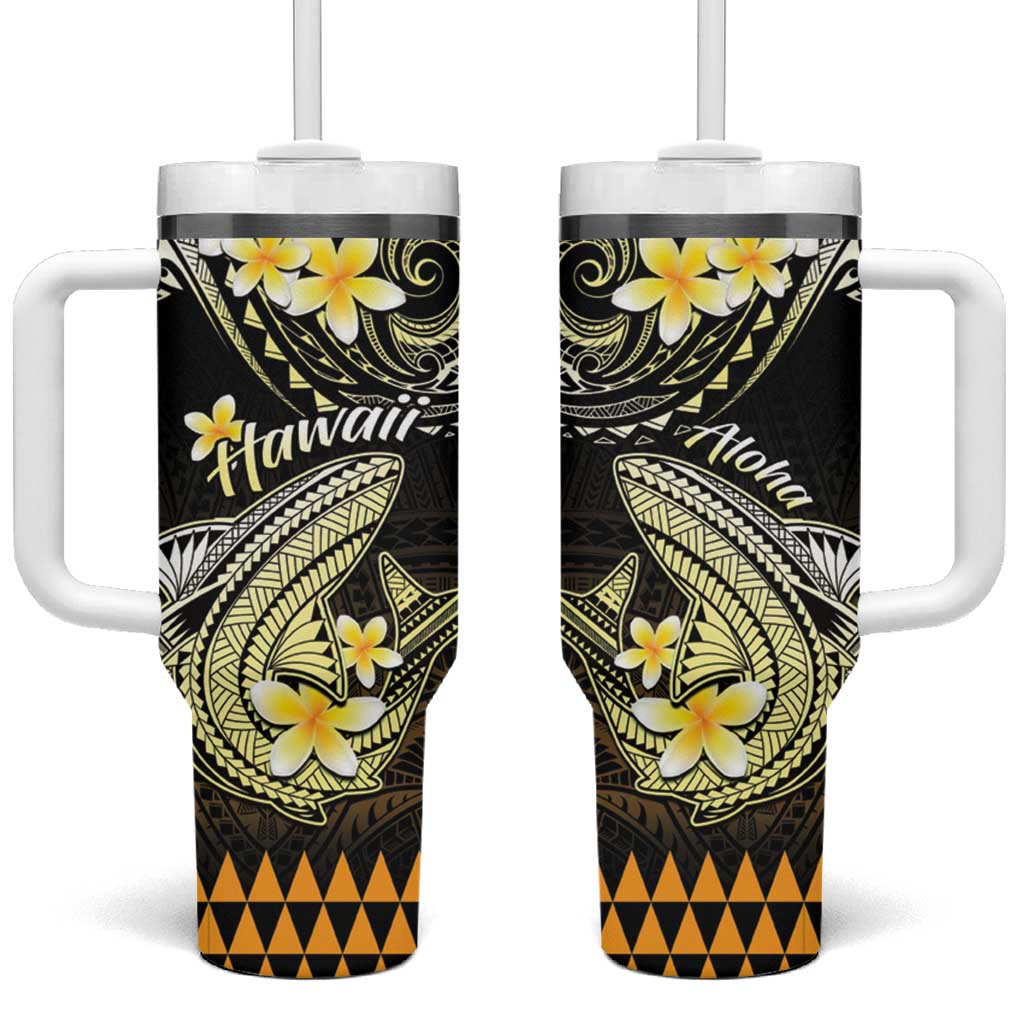 Hawaii Polynesian Shark with Kakau Gold Custom Stanley Quencher 40oz Stainless Steel Tumbler With Handle