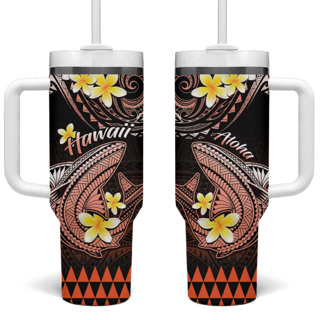 Hawaii Polynesian Shark with Kakau Orange Custom Stanley Quencher 40oz Stainless Steel Tumbler With Handle