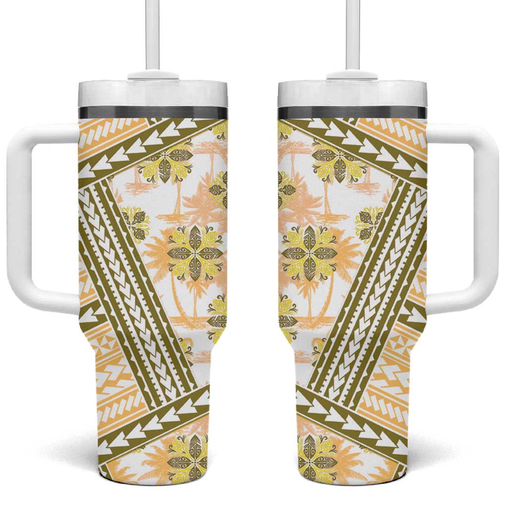 Hawaii Quilt Kakau Polynesian Gold Custom Stanley Quencher 40oz Stainless Steel Tumbler With Handle
