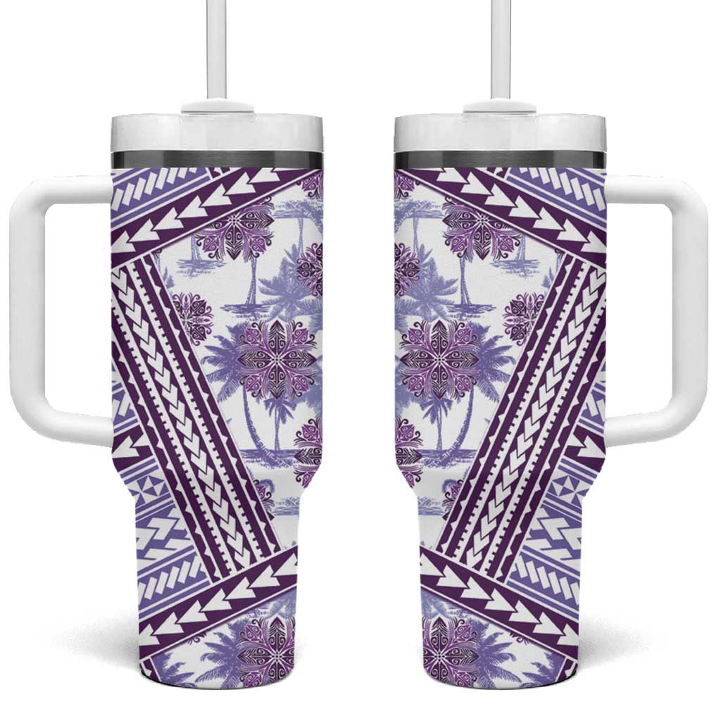 Hawaii Quilt Kakau Polynesian Lilac Custom Stanley Quencher 40oz Stainless Steel Tumbler With Handle