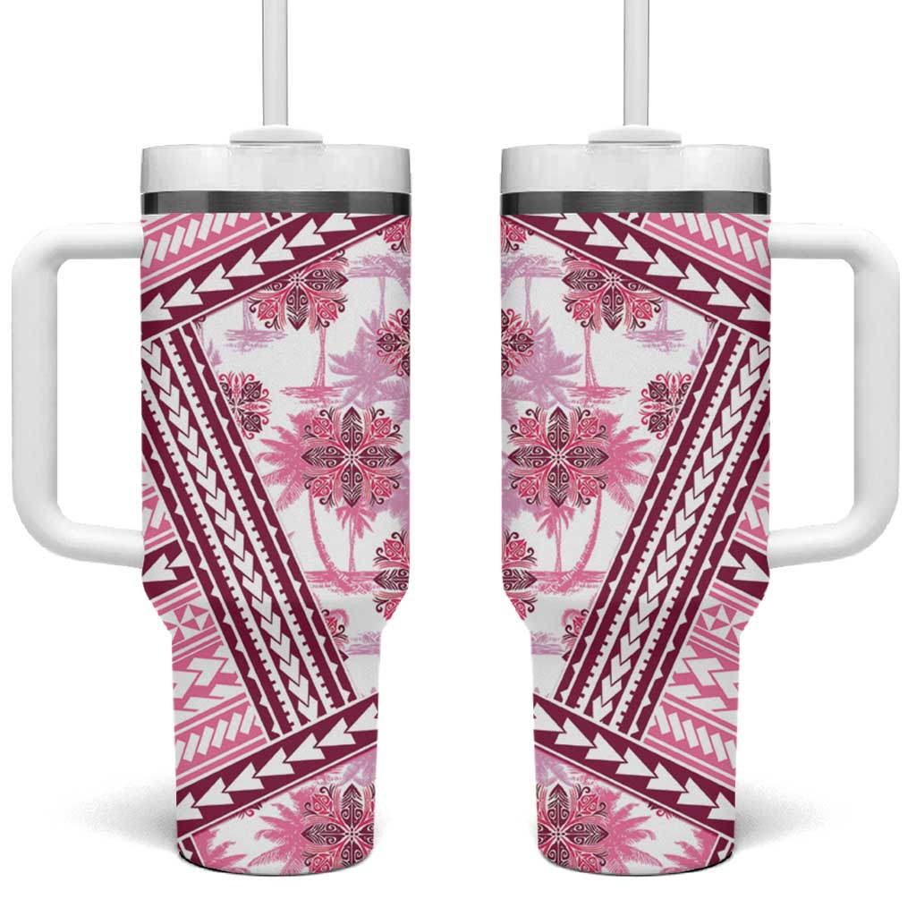 Hawaii Quilt Kakau Polynesian Mauve Pink Custom Stanley Quencher 40oz Stainless Steel Tumbler With Handle
