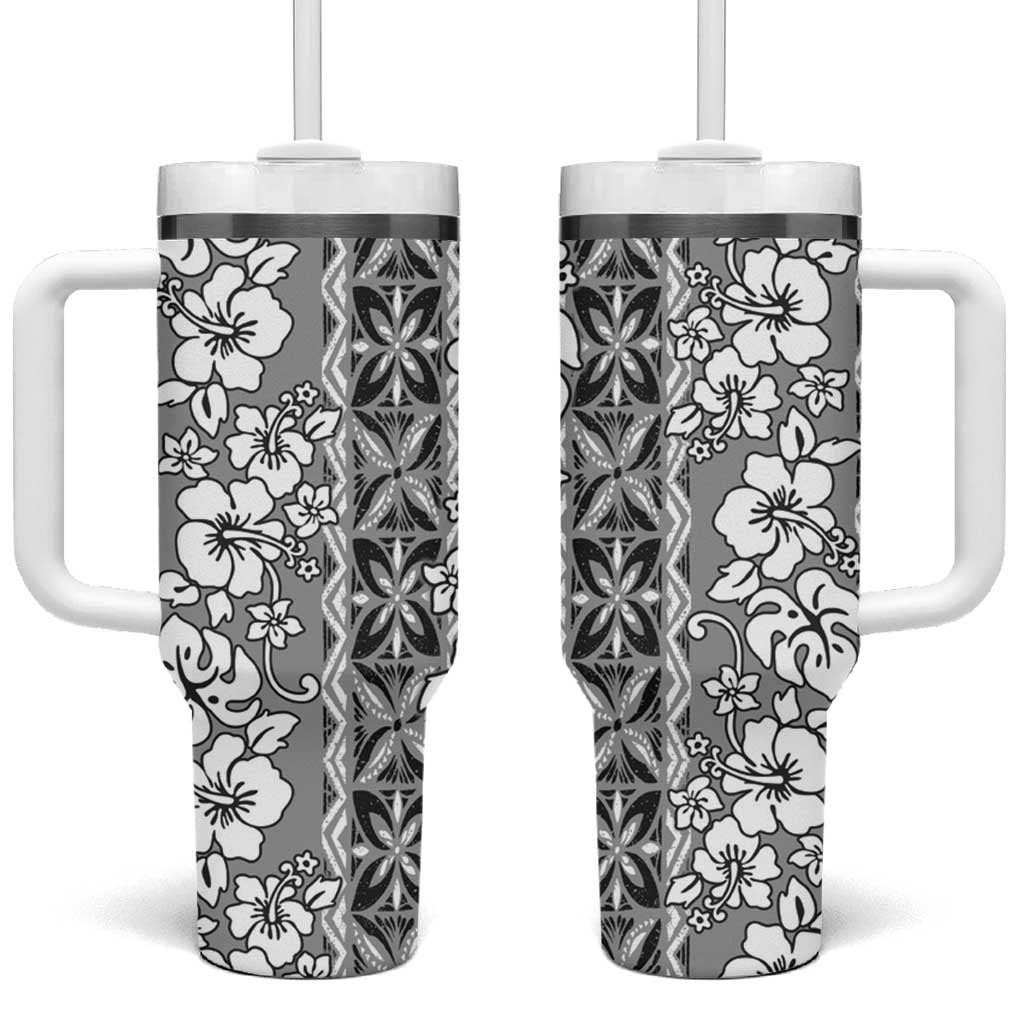 Hawaii Vintage Gray Hibiscus Tapa Custom Stanley Quencher 40oz Stainless Steel Tumbler With Handle