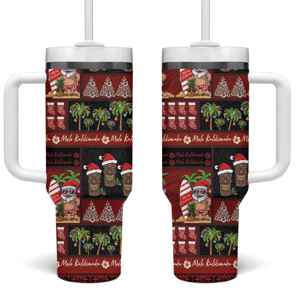 Hawaiian Christmas Mele Kalikimaka Island Holiday Black Red Custom Stanley Quencher 40oz Stainless Steel Tumbler With Handle