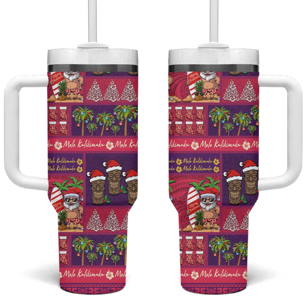 Hawaiian Christmas Mele Kalikimaka Island Holiday Pink Purple Custom Stanley Quencher 40oz Stainless Steel Tumbler With Handle