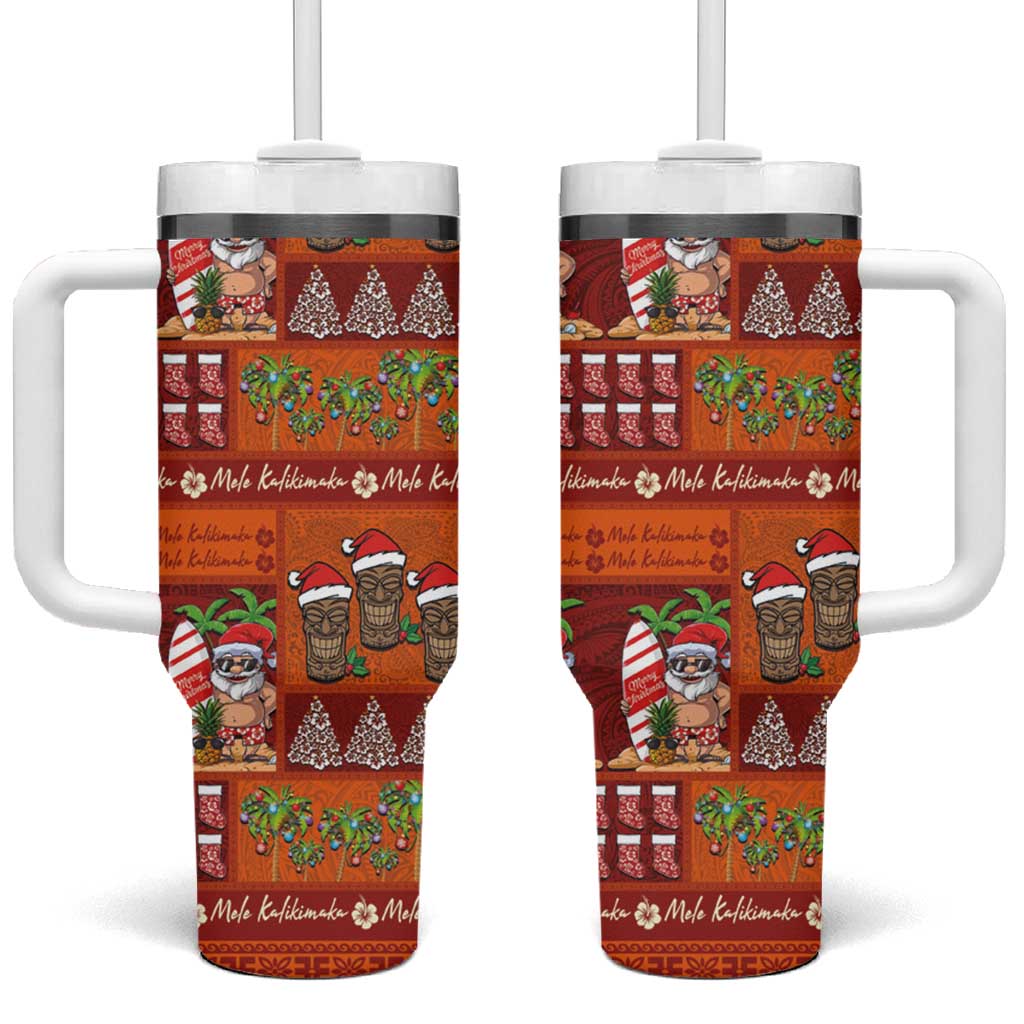 Hawaiian Christmas Mele Kalikimaka Island Holiday Red Orange Custom Stanley Quencher 40oz Stainless Steel Tumbler With Handle