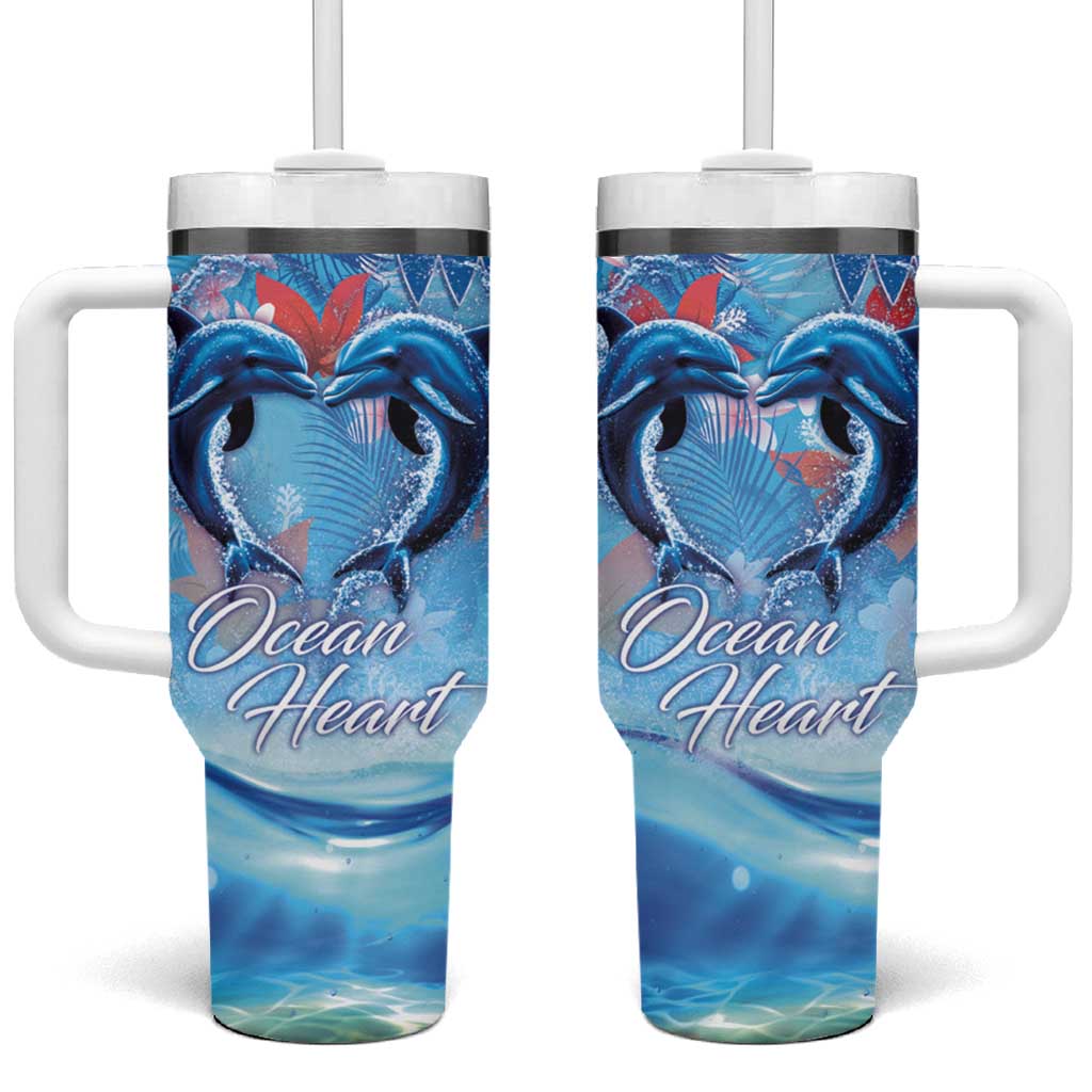 Hawaiian Dolphin Love Ocean Heart Custom Stanley Quencher 40oz Stainless Steel Tumbler With Handle