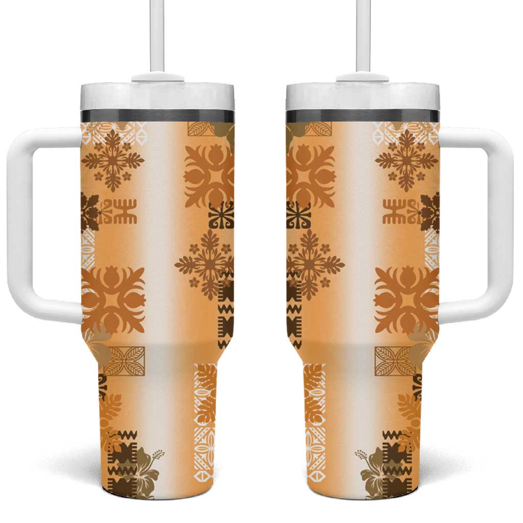 Hawaiian Quilt Vintage Brown Custom Stanley Quencher 40oz Stainless Steel Tumbler With Handle