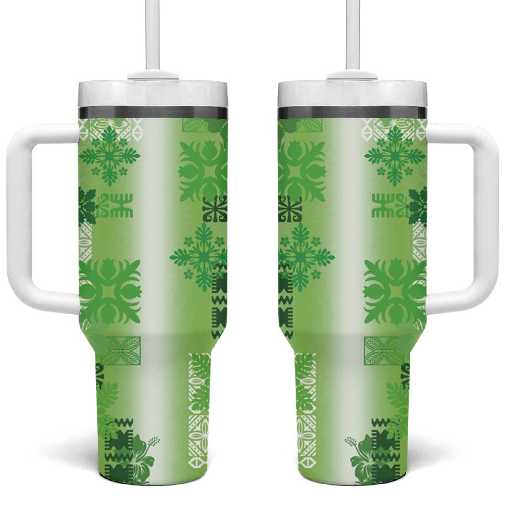 Hawaiian Quilt Vintage Green Custom Stanley Quencher 40oz Stainless Steel Tumbler With Handle