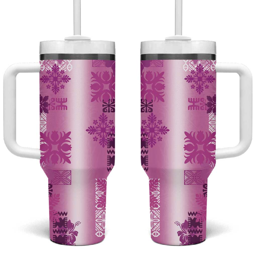 Hawaiian Quilt Vintage Pink Custom Stanley Quencher 40oz Stainless Steel Tumbler With Handle
